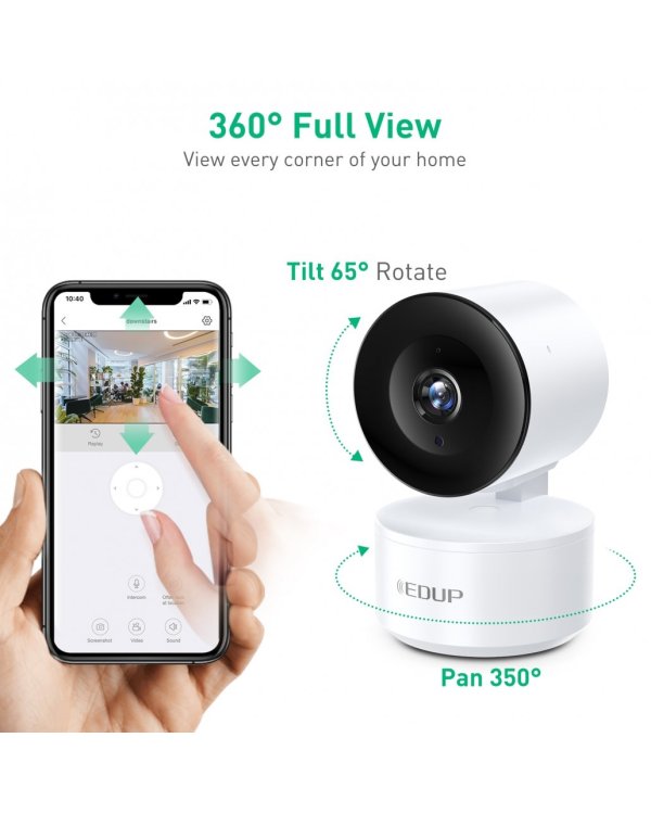EDUP EH-2048P17 V2 Smart IPCam Умная камера для дома Wi-Fi / PTZ 350° / 2K H.264 / microSD / Audio / IR WDR / USB-C