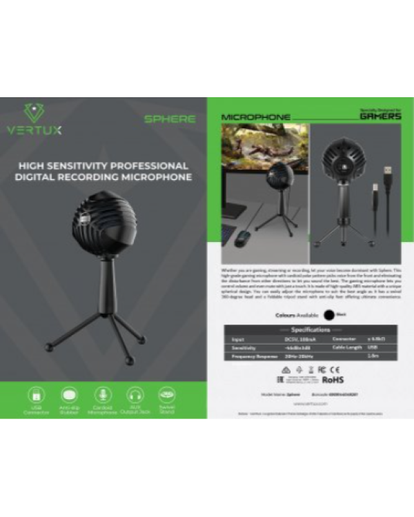 VERTUX Sphere Профессиональный цифровой микрофон PC / PS4 / PS5