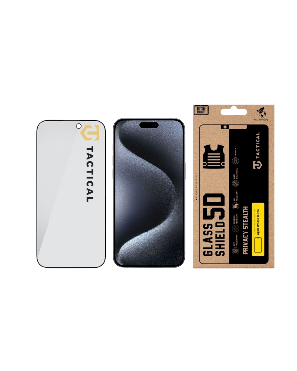 Tactical Glass Shield Privacy Stealth 5D Защитное стекло для Apple iPhone 15 Pro / чёрный