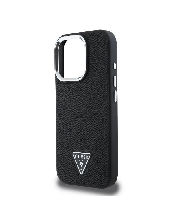 Guess PU Grained Triangle Logo MagSafe Case Защитный чехол для iPhone 16 Pro Max / чёрный