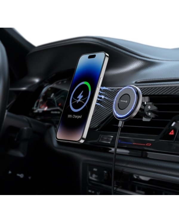 Swissten Airhold Магнитный автомобильный держатель с беспроводным зарядным устройством 15W / 7.5W (совместим с MagSafe)