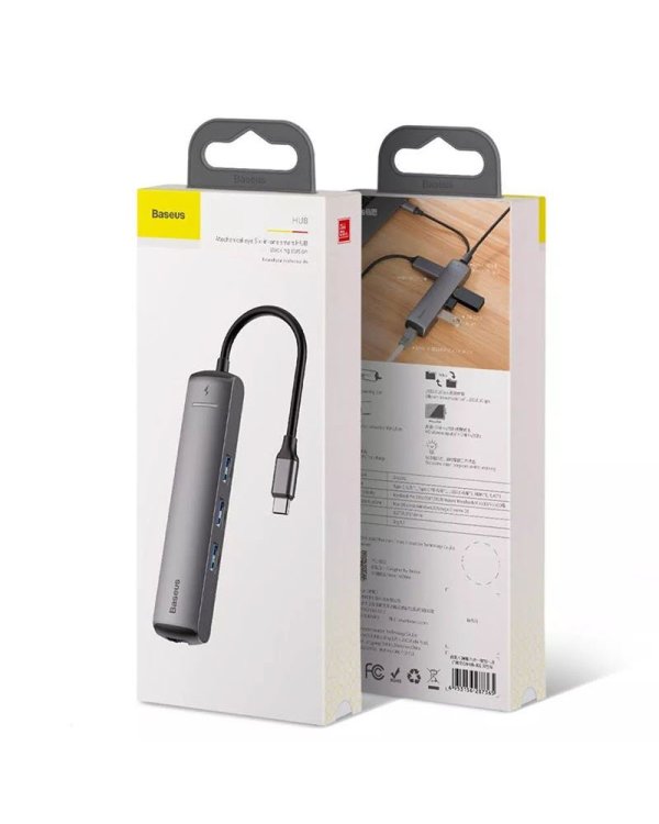 Baseus CAHUB-J0G 6 in 1 Приставка для MacBook / 1 x HDMI / 3 x USB 3.0 / USB-C / RJ45 / PD