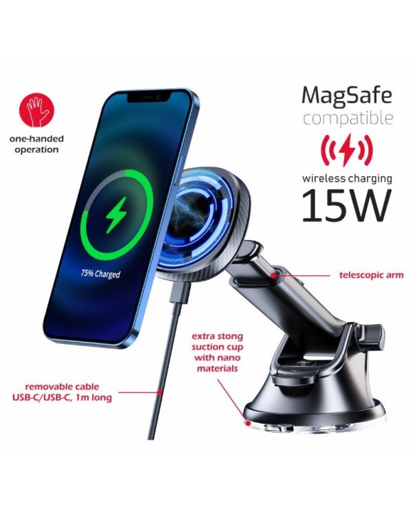 Swissten Магнитный автомобильный держатель 15W (MagSafe compatible)