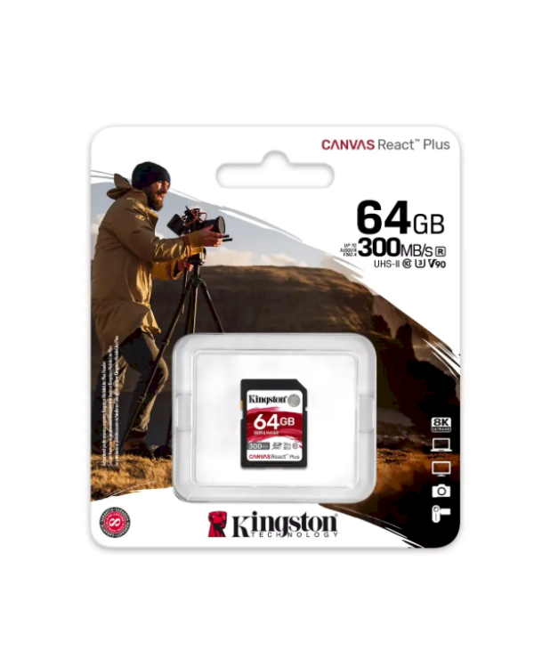 Kingston Canvas React Plus 300/260 UHS-II U3 Карта памяти 64GB