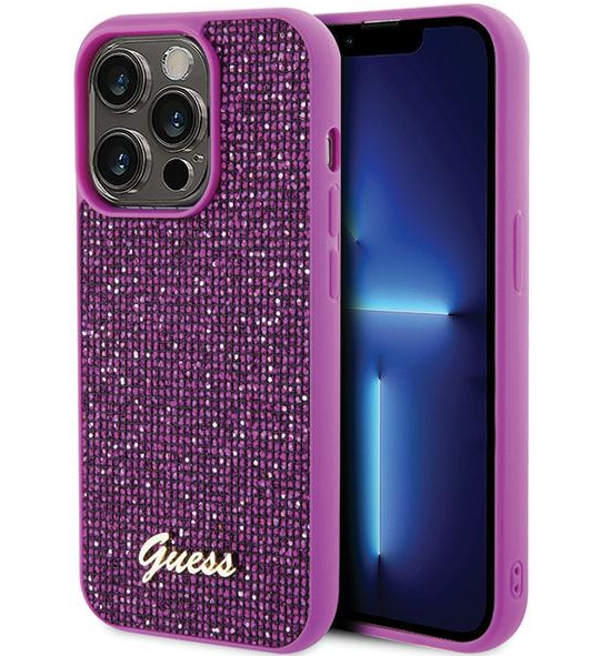 Guess PU Disco Script Metal Case Защитный Чехол для Apple iPhone 15 Pro Max