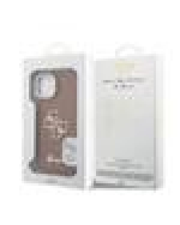 Guess PU Grained 4G Logo Stand Camera Frame Case Защитный чехол для iPhone 13 / коричневый