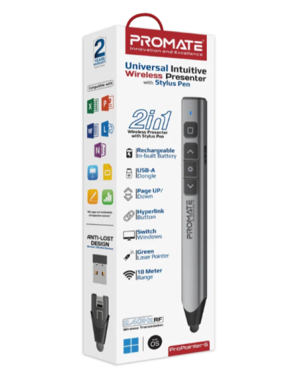 Promate ProPointer-S Универсальный интуитивный беспроводной презентатор со стилусом