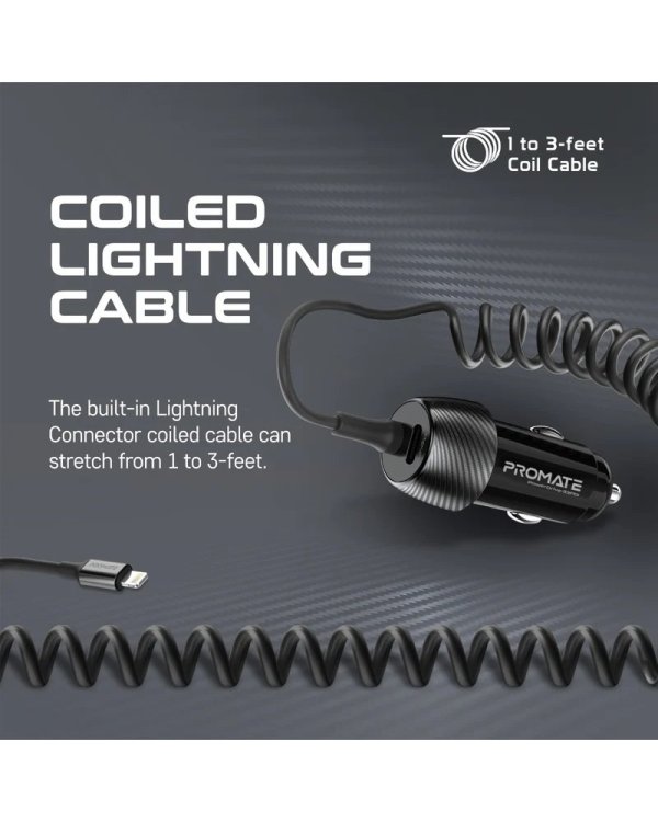 Promate PowerDrive-33PDI Автомобильное зарядное устройство 33W / Lightning + USB-C