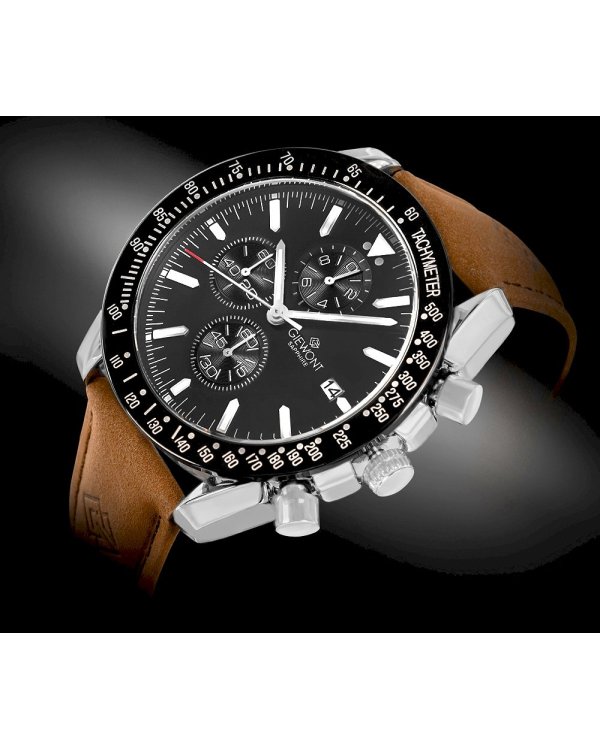 Дополнительное изображение книги «Giewont Chronograph Sapphire Мужские Часы Brown Black Leather 44mm»