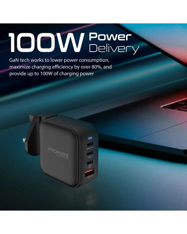 Promate GaNPort4-100PD GaNFast™ Зарядное устройство EU/US/UK/AUS
