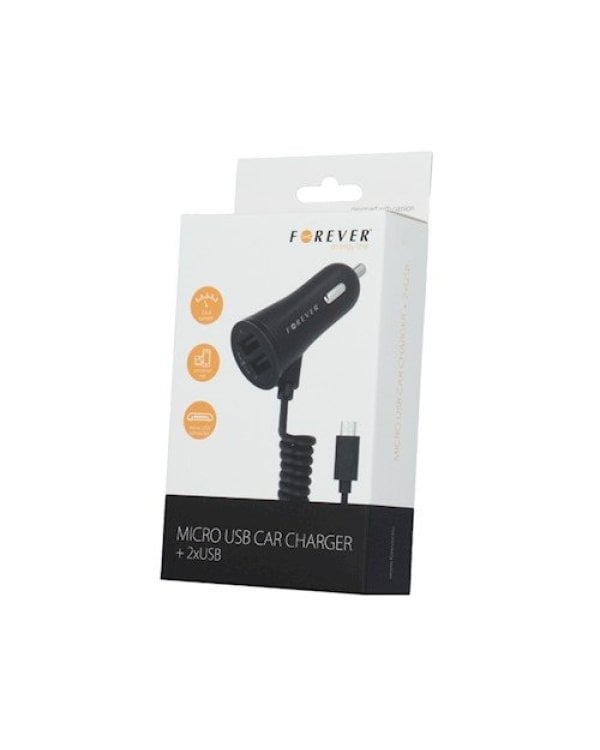 Forever Автомобильная зарядка 2.4А c Провод Micro 2xUSB 1m