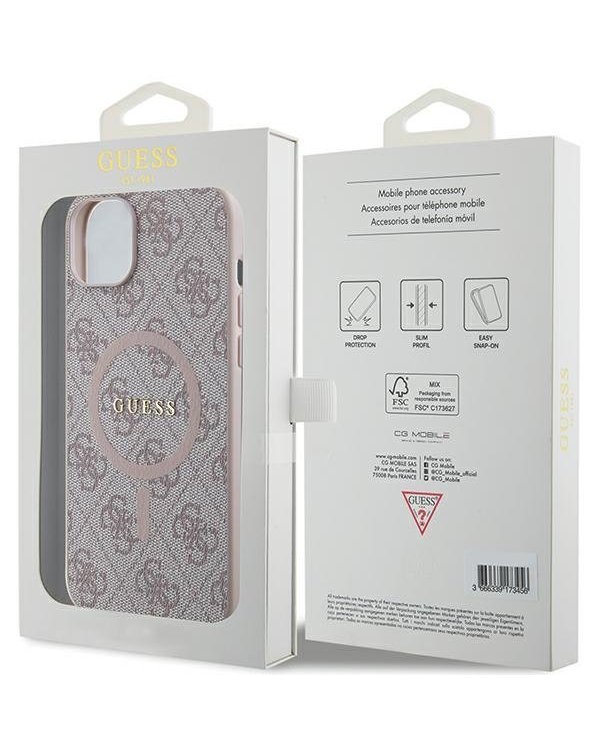 Guess 4G Collection Leather Metal Logo MagSafe Чехол для Apple iPhone 13 / 14 / 15