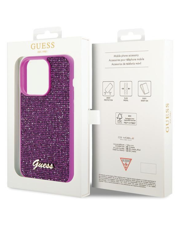 Guess PU Disco Script Metal Case Защитный Чехол для Apple iPhone 15