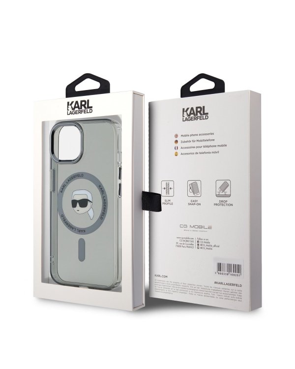 Karl Lagerfeld IML Karl Head Metal Frame MagSafe Защитный чехол для iPhone 15 / чёрный