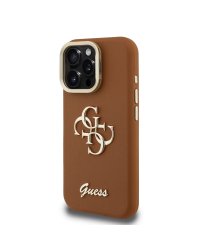 Guess PU Grained 4G Logo Stand Camera Frame Case Защитный чехол для iPhone 15 Pro Max / коричневый