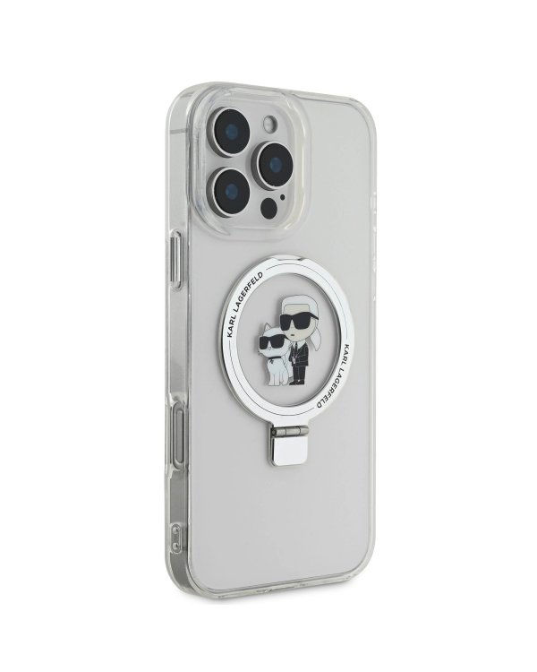 Karl Lagerfeld Ringstand Karl and Choupette MagSafe Защитный чехол для iPhone 16 Pro Max / белый