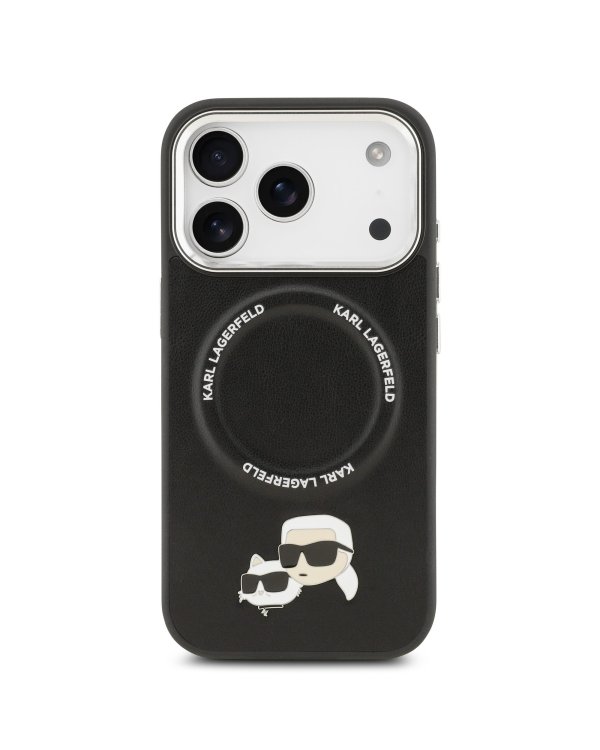 Karl Lagerfeld PU Karl and Choupette Heads Pins MagSafe Защитный чехол для iPhone 17 Pro / чёрный