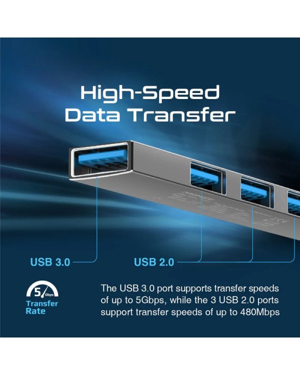 Promate LiteHub-4 USB-C Hub 3xUSB2.0 + USB3.0