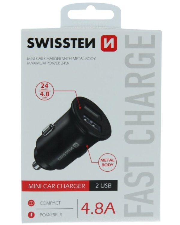 Swissten Metal Премиум Автомобильная зарядка 2 x USB / 4.8A