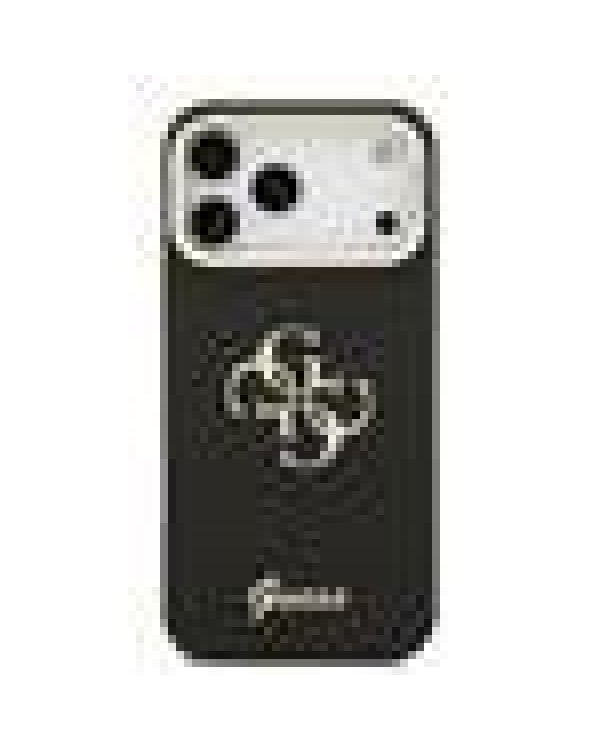 Guess PU Grained 4G Logo Stand Camera Frame Case Защитный чехол для iPhone 17 Pro Max / чёрный