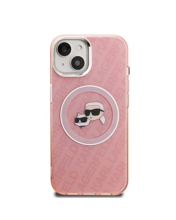 Karl Lagerfeld IML K&CH Heads Repeated Logo MagSafe Case for iPhone 15 Pink