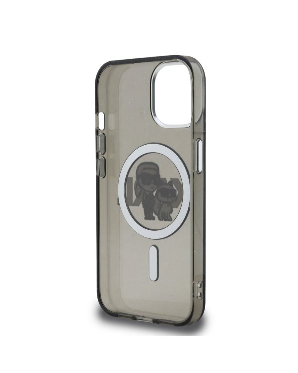 Karl Lagerfeld IML Glitter Karl and Choupette Sketch MagSafe Защитный чехол для iPhone 15 / чёрный