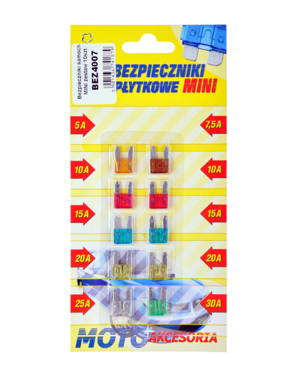 Автомобильные предохранители MINI, набор 10 шт. (5A,7,5A,10A,15A,20A,25A,30A)