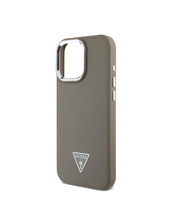 Guess PU Grained Triangle Logo MagSafe Case Защитный чехол для iPhone 16 Pro / коричневый
