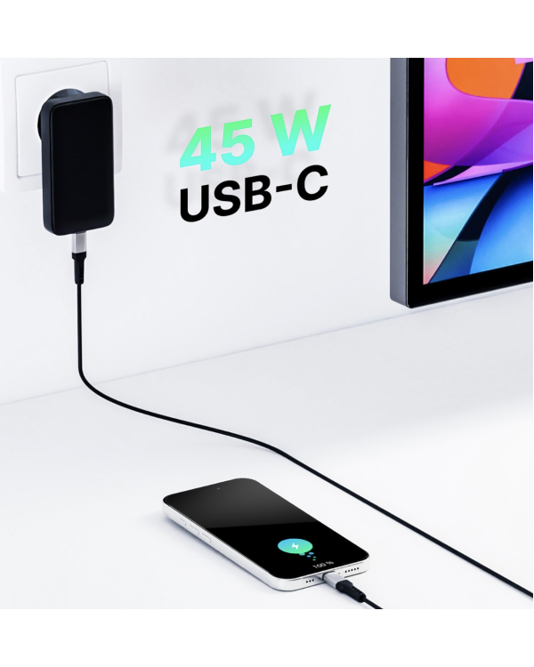 Qualo QLS-GN-US-AC-45-01 GaN Ultra Slim Зарядное устройство USB-C / 45W