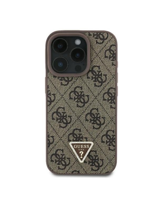Guess Leather 4G Triangle Strass Защитный Чехол для Apple iPhone 16 Pro Max