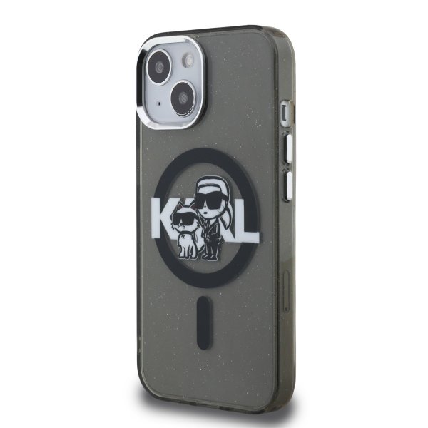 Karl Lagerfeld IML Glitter Karl and Choupette Sketch MagSafe Защитный чехол для iPhone 15 / чёрный