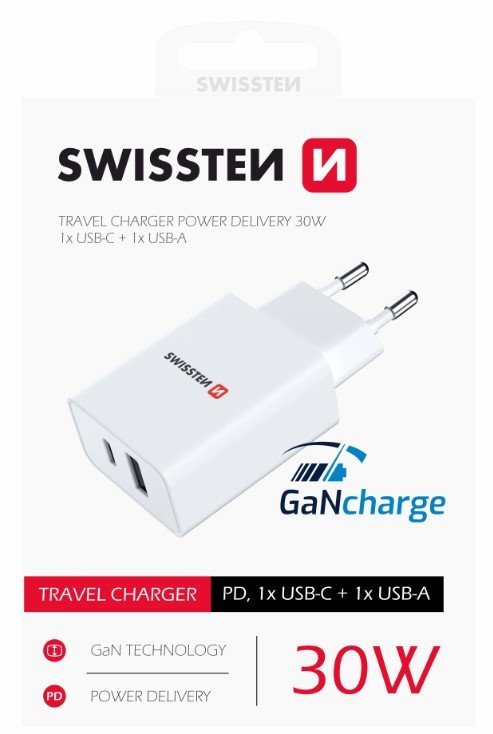 Swissten GaN Charger зарядное устройство PD 30W USB-C / USB