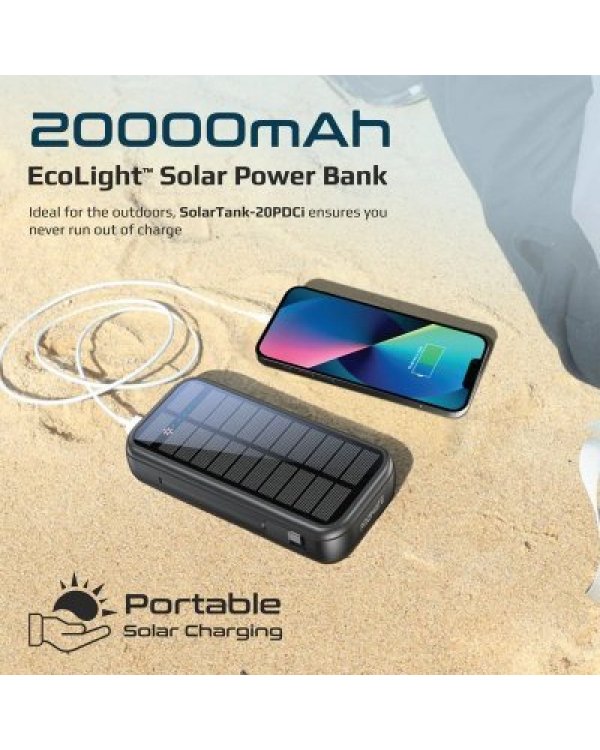 Дополнительное изображение книги «PROMATE SolarTank-20PDCi EcoLight™ Solar Переносная зарядная батарея 20000 mAh / QC3.0 / PD20W / Lightning / microUSB»
