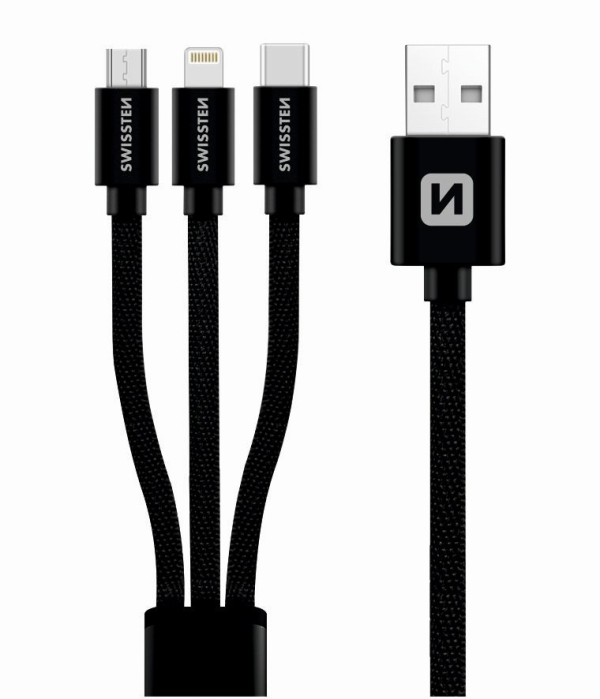 Swissten Textile Universal 3in1 USB-C / Lightning Data MFI / MircoUSB-кабель / 1.2м
