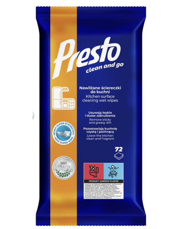 PRESTO Влажные салфетки для кухни, 72 шт. / антибактериальные