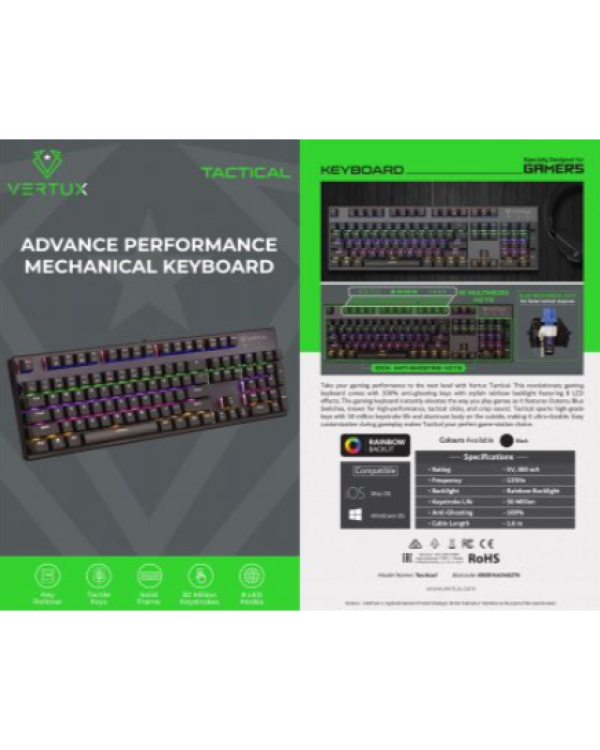 VERTUX Tactical Механическая игровая RGB клавиатура