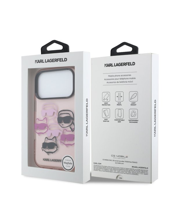 Karl Lagerfeld IML Multi K&CH Heads Case Защитный чехол для iPhone 17 Pro / розовый