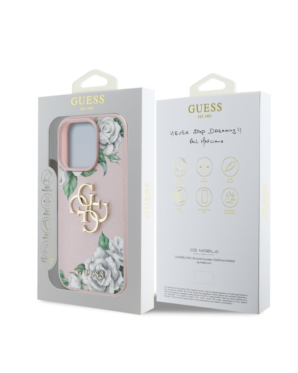 Guess PU Grained Roses 4G Metal Logo Case Чехол для Apple iPhone 16 Pro