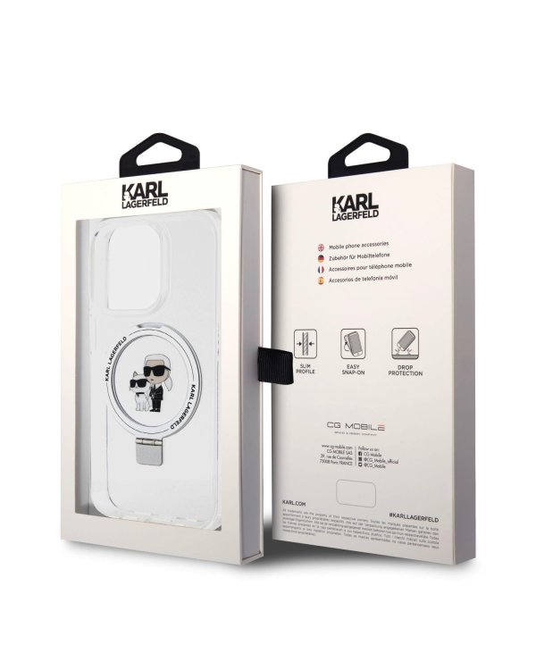 Karl Lagerfeld Ringstand Karl and Choupette MagSafe Case Защитный чехол для iPhone 15 Pro Max / белый
