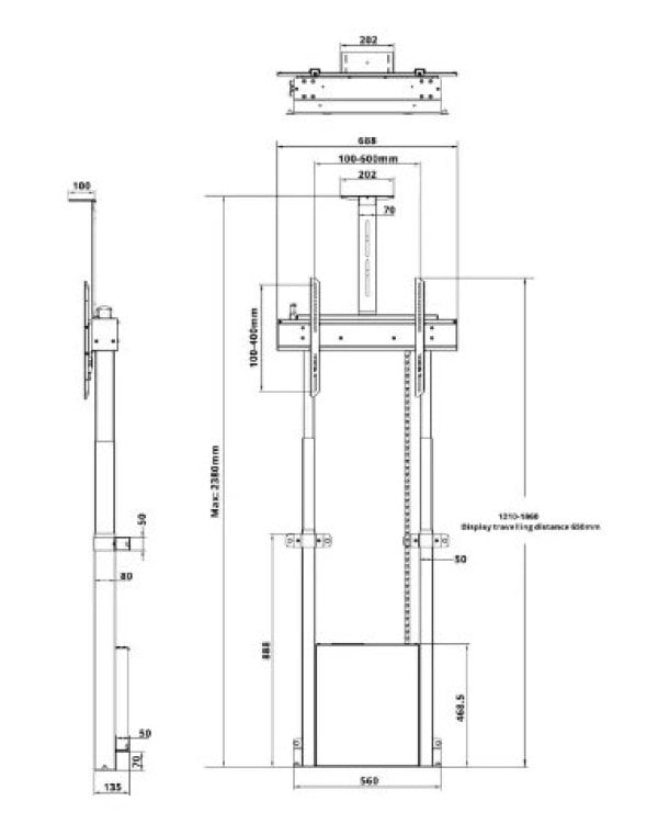 Multibrackets MB-8069 Моторизованная напольная подставка для TV / Kрепление для информационного дисплея 2,54 m (100") / 120kg