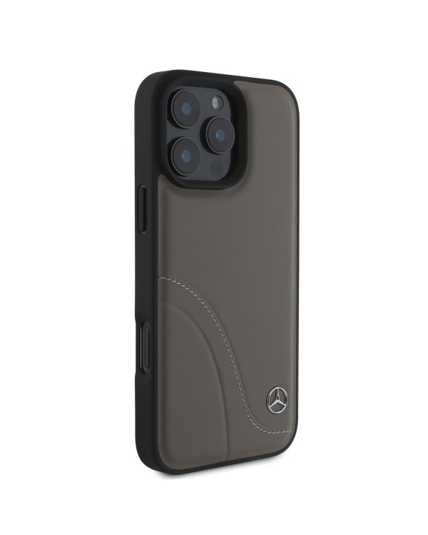 Mercedes Curved Stitches Leather Case Чехол для Apple iPhone 16 Pro