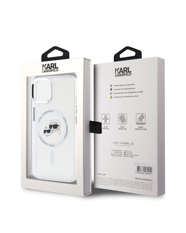 Karl Lagerfeld IML K&CH Heads Metal Frame MagSafe Case Защитный чехол для iPhone 15 / прозрачный