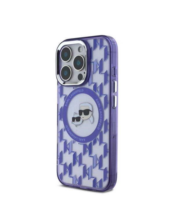 Karl Lagerfeld IML Monogram K&CH Heads MagSafe Case Защитный чехол для iPhone 16 Pro / фиолетовый