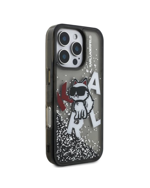 Karl Lagerfeld Liquid Glitter Scattered Choupette Case Чехол для AppleiPhone 16 Pro Max