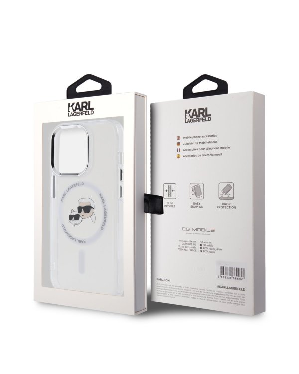 Karl Lagerfeld IML K&CH Heads Metal Frame MagSafe Case Защитный чехол для iPhone 15 Pro / прозрачный