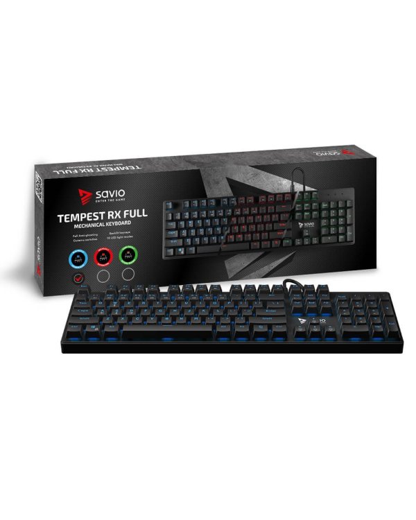 Механическая игровая клавиатура SAVIO Tempest RX FULL / Outemu BLUE / с подсветкой / Anti Ghosting