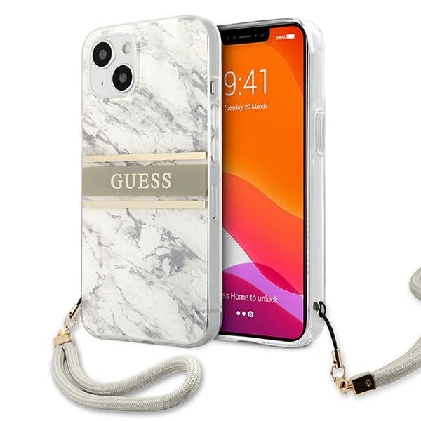 Guess GUHCP13MKMABGR Marble Strap Back Case Чехол для Apple iPhone 13 Серый