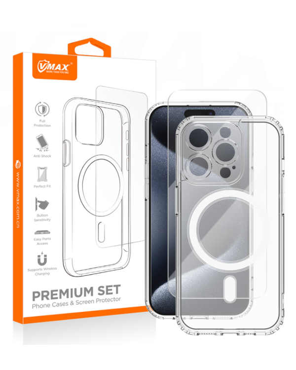 Vmax Set MagSafe Case Защитный Чехол + Tempered Glass Защитное стекло 2,5D для Apple iPhone 15 Plus