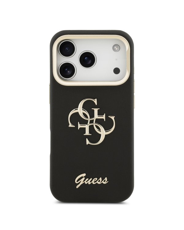 Guess PU Grained 4G Logo Stand Camera Frame Case Защитный чехол для iPhone 17 Pro / чёрный