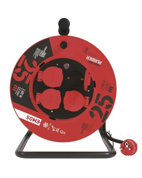 Emos Резиновая катушка удлинителя 4 розетки 25m